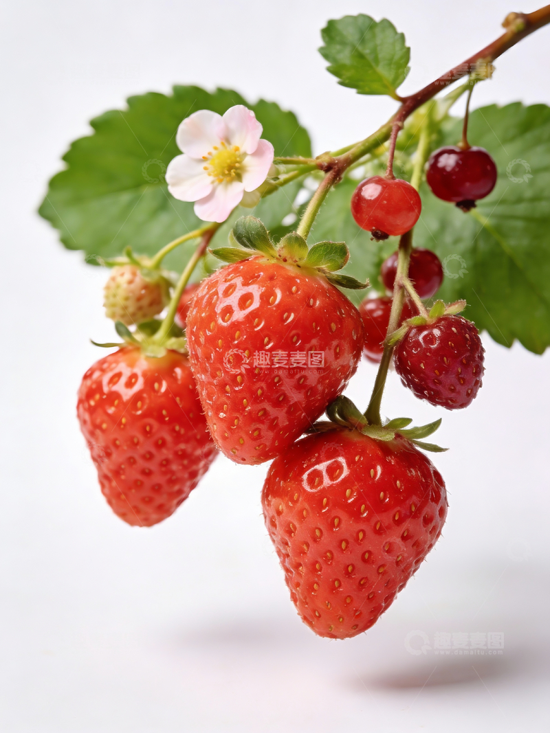 源文件下载【趣麦麦图】带叶子的新鲜草莓3
