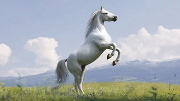 草原白马腾跃风光