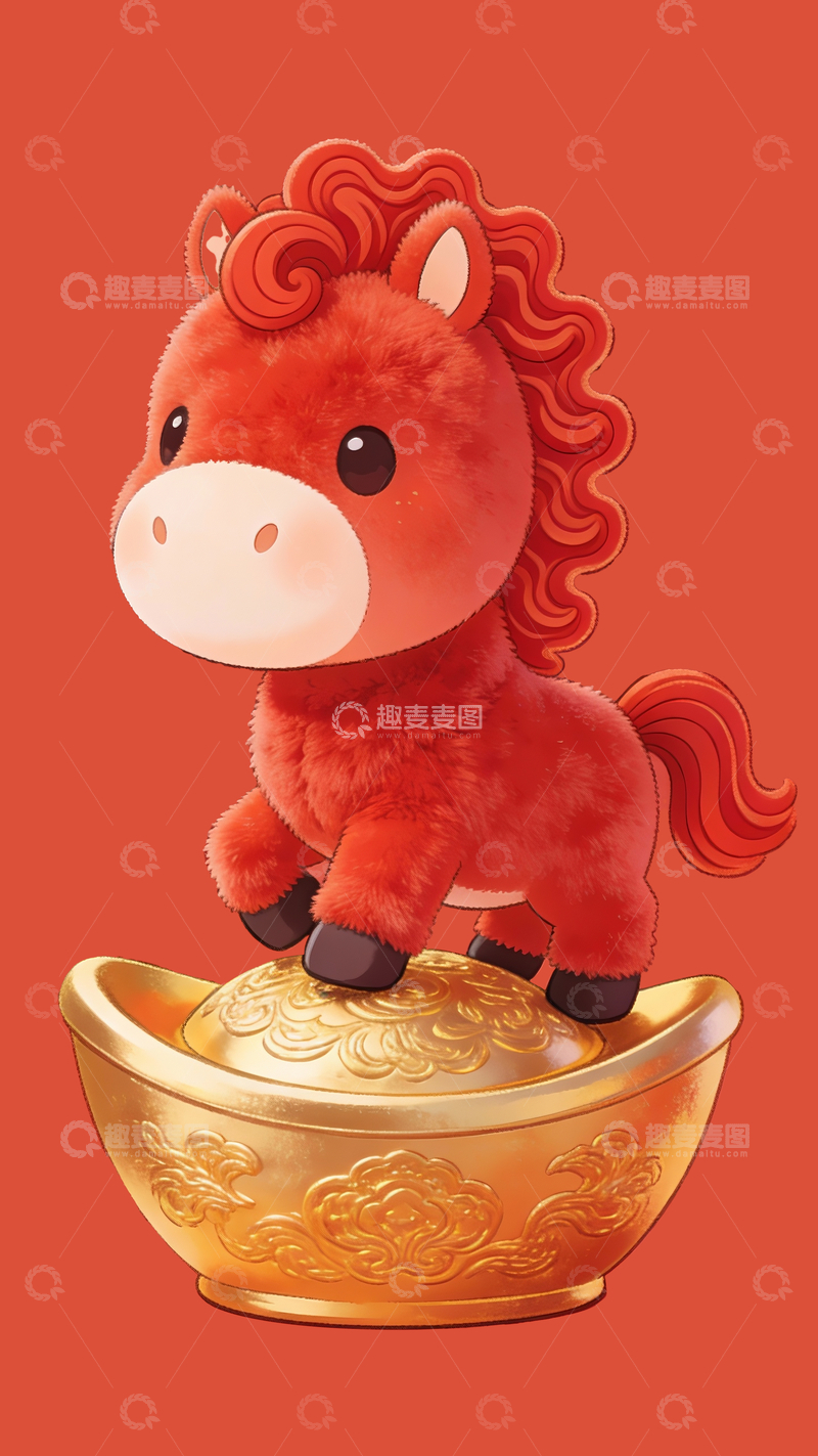 源文件下载【趣麦麦图】-金元宝上的红色小马4