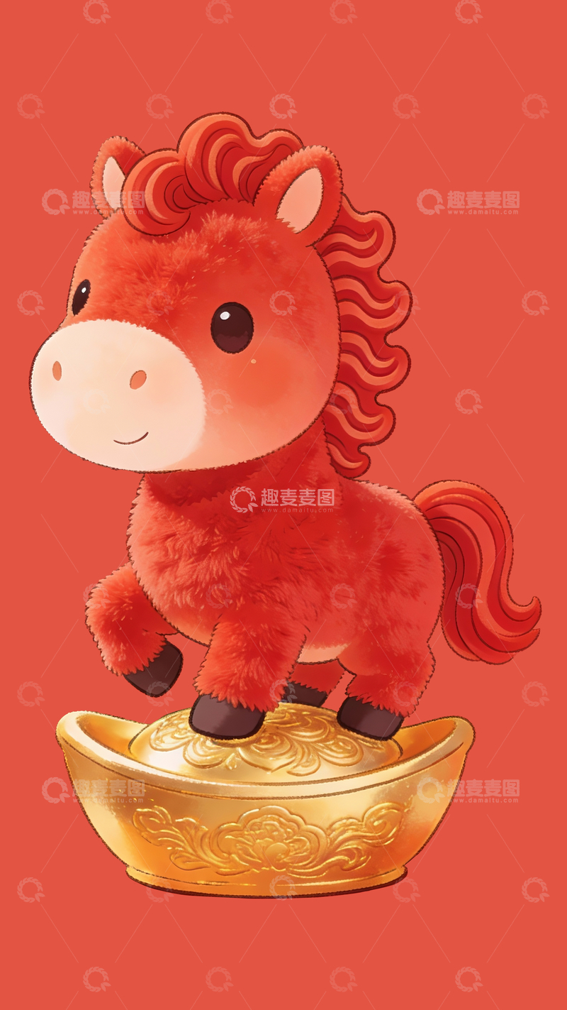 源文件下载【趣麦麦图】-金元宝上的红色小马3