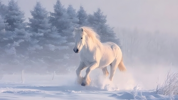 雪域白马奔腾自然风光摄影