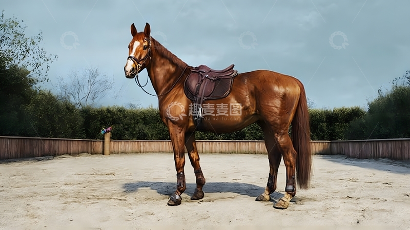 高清大图下载【趣麦麦图】骏马站立沙地风光摄影