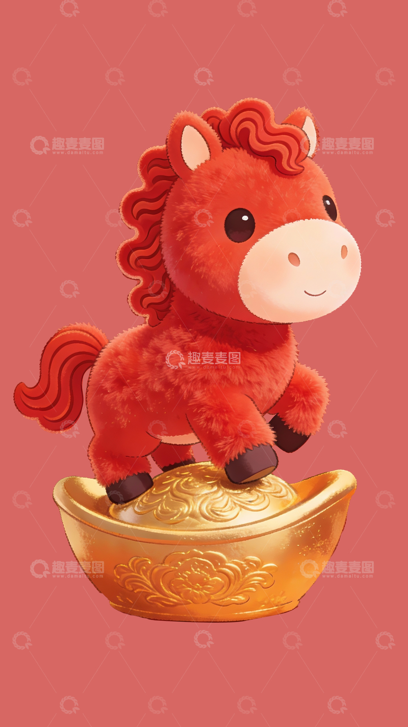 源文件下载【趣麦麦图】-金元宝上的红色小马1