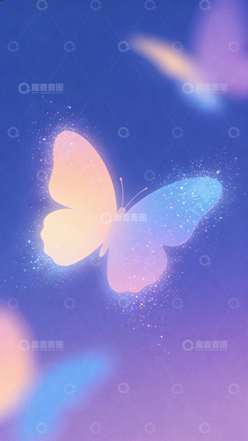 高清大图下载【趣麦麦图】梦幻蝴蝶星空插画壁纸素材唯美背景