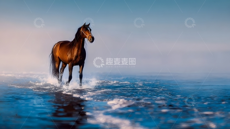 高清大图下载【趣麦麦图】骏马涉水风光摄影