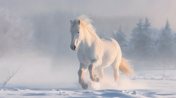 白雪骏马冬日奔跑风光摄影