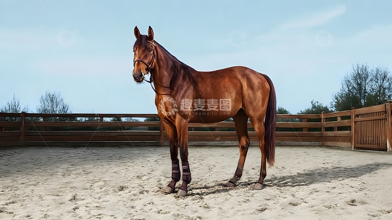 高清大图下载【趣麦麦图】骏马沙地站立摄影