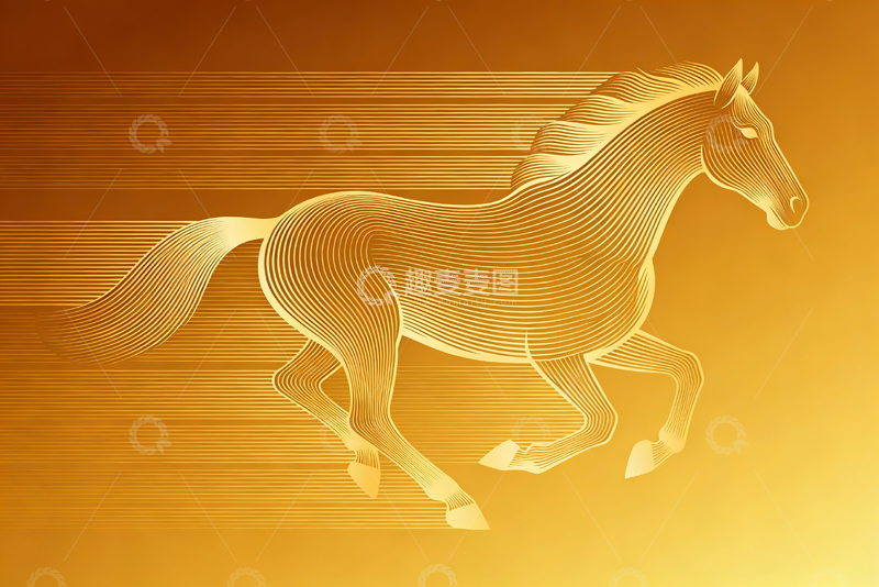 源文件下载【趣麦麦图】金色线条骏马3