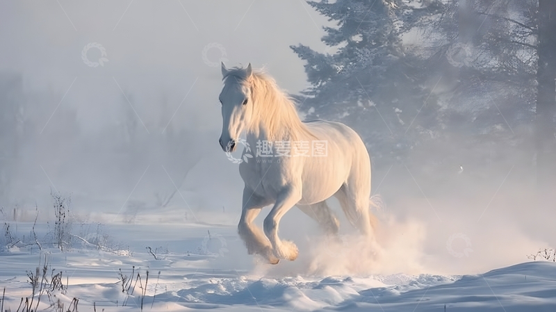 高清大图下载【趣麦麦图】雪地奔马自然风光摄影作品