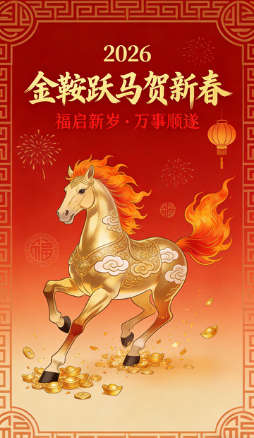 马年金鞍跃马贺新春海报设计