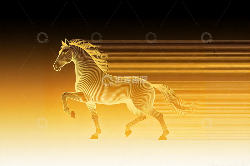 源文件下载【趣麦麦图】金色线条骏马4