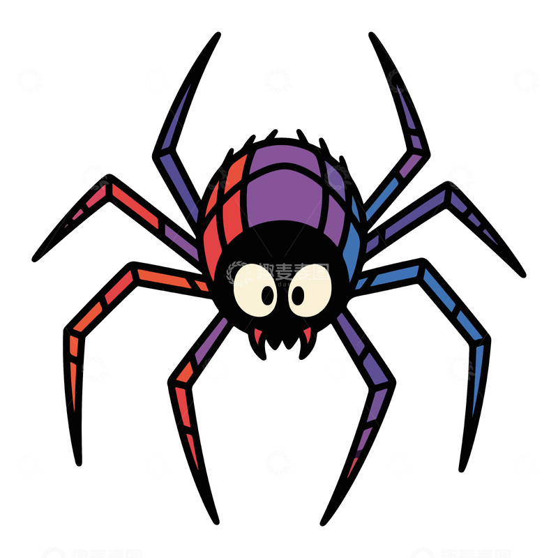 源文件下载【趣麦麦图】-卡通彩色蜘蛛插画
