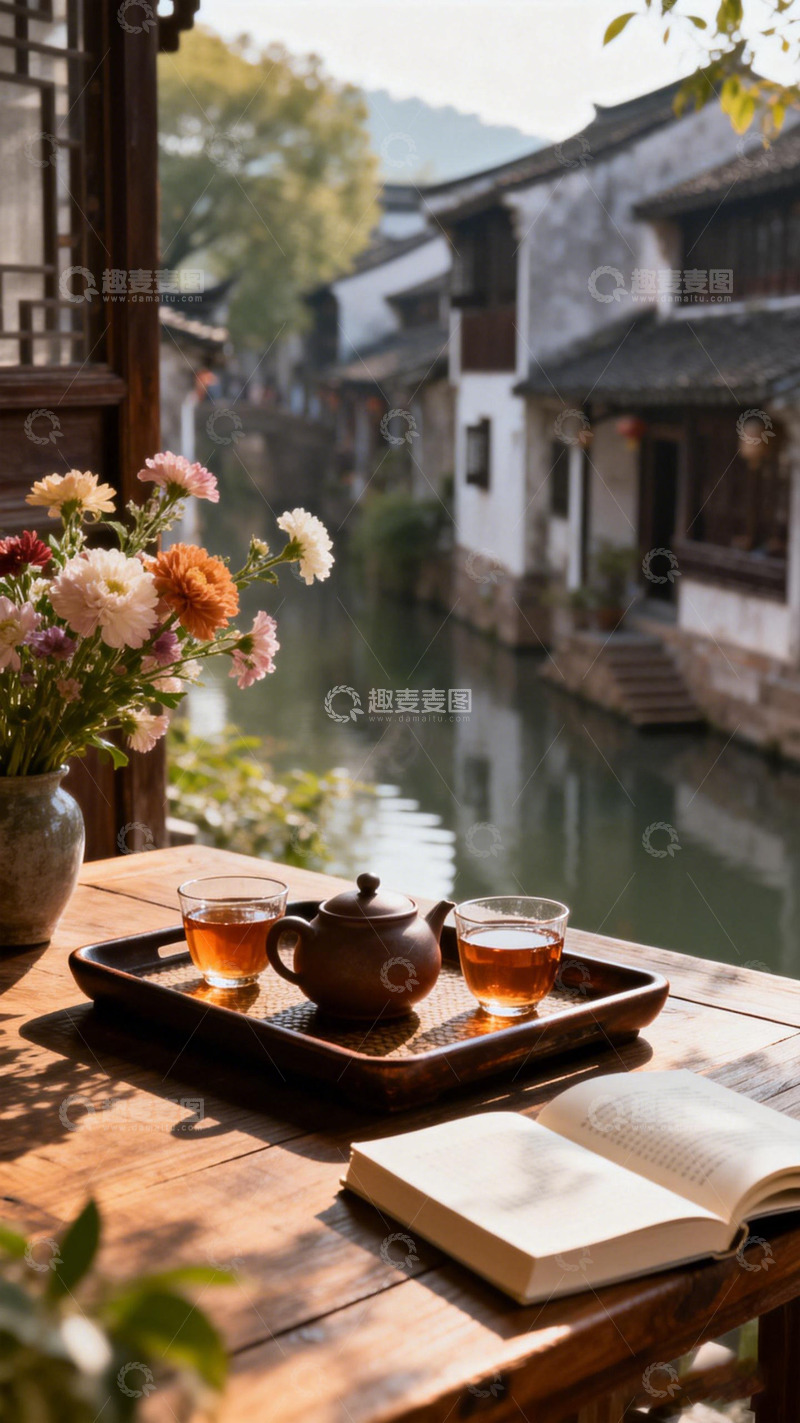 高清大图下载【趣麦麦图】古镇茶香书香景