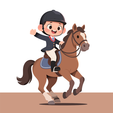 卡通风骑马小孩插画素材