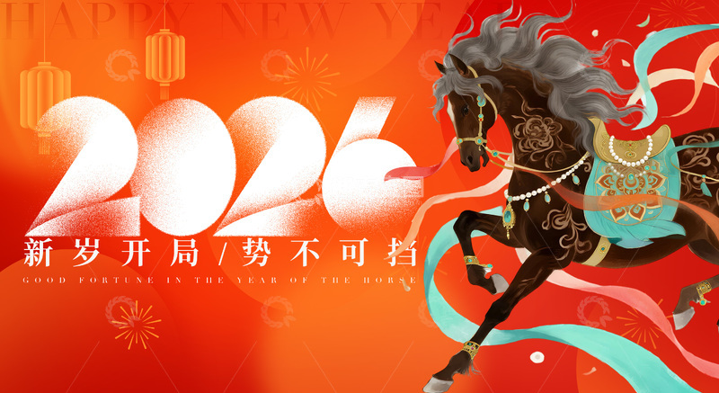 源文件下载【趣麦麦图】-新年马踏祥云祝福图片