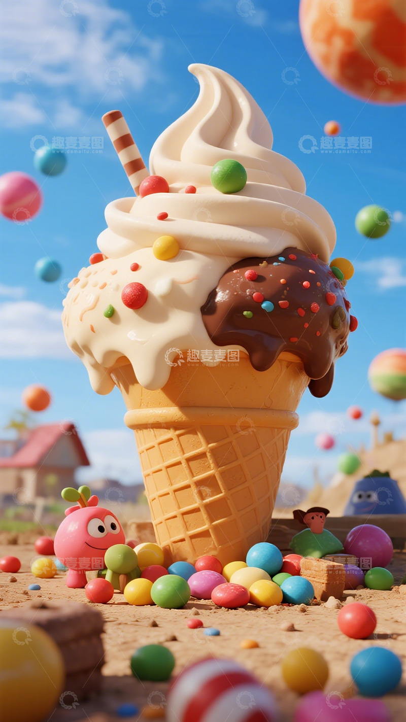 高清大图下载【趣麦麦图】卡通冰淇淋甜点创意插画