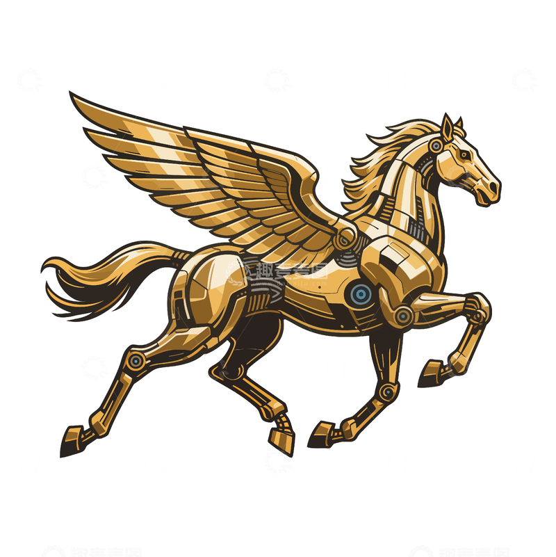 源文件下载【趣麦麦图】机械风飞马卡通插画