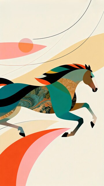 抽象马匹奔跑艺术画作