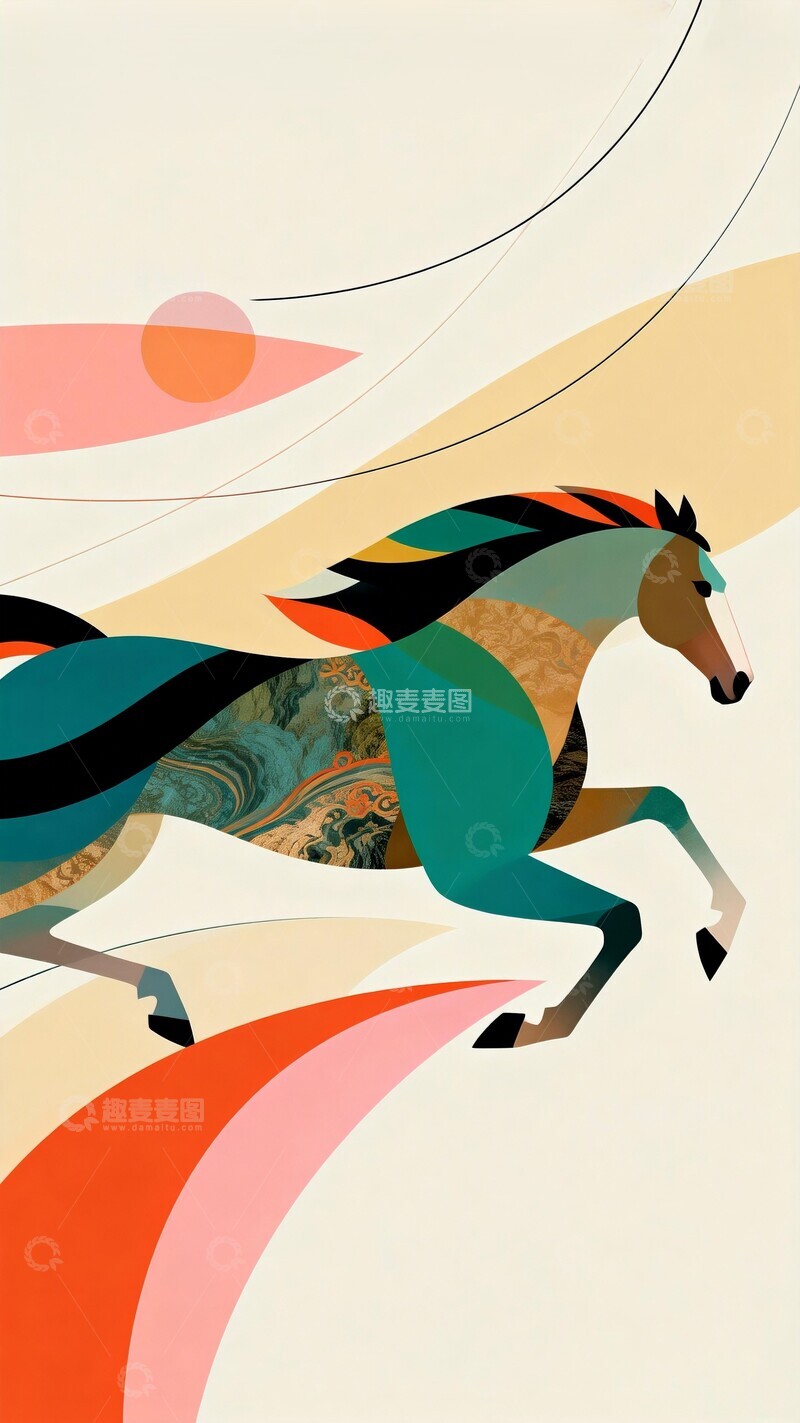 高清大图下载【趣麦麦图】抽象马匹奔跑艺术画作