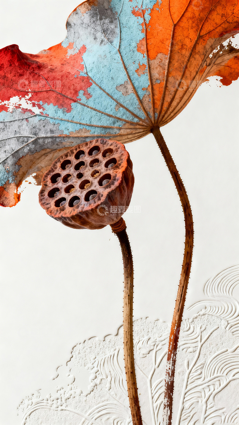 高清大图下载【趣麦麦图】水彩荷叶莲蓬装饰画