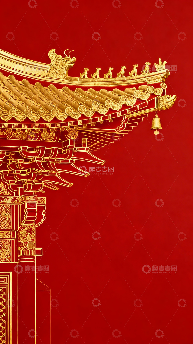 高清大图下载【趣麦麦图】传统中式屋檐金饰图案