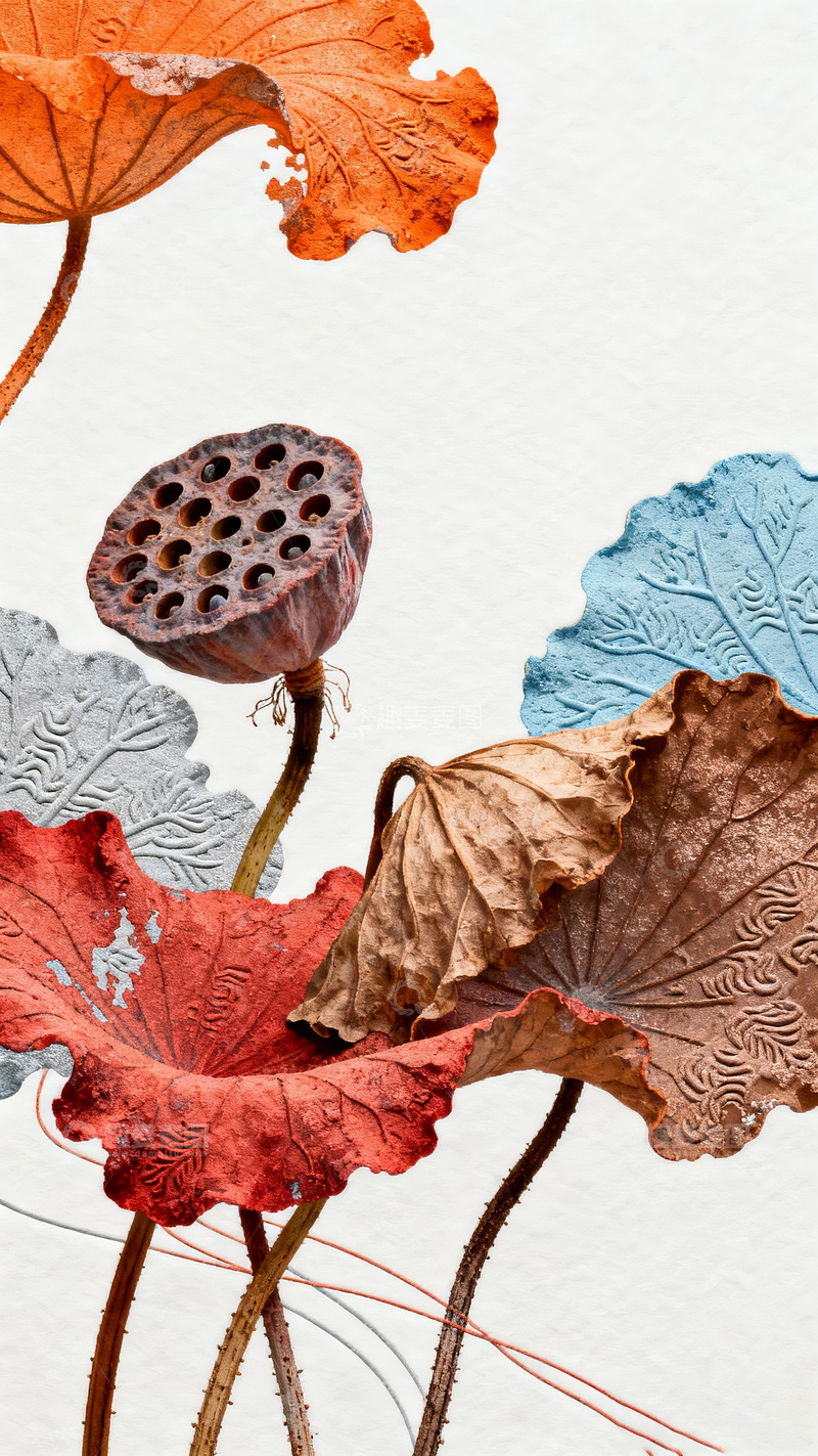 高清大图下载【趣麦麦图】多彩枯荷艺术插画