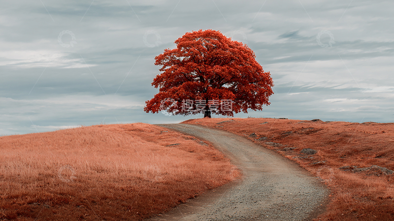 高清大图下载【趣麦麦图】红叶大树秋日景