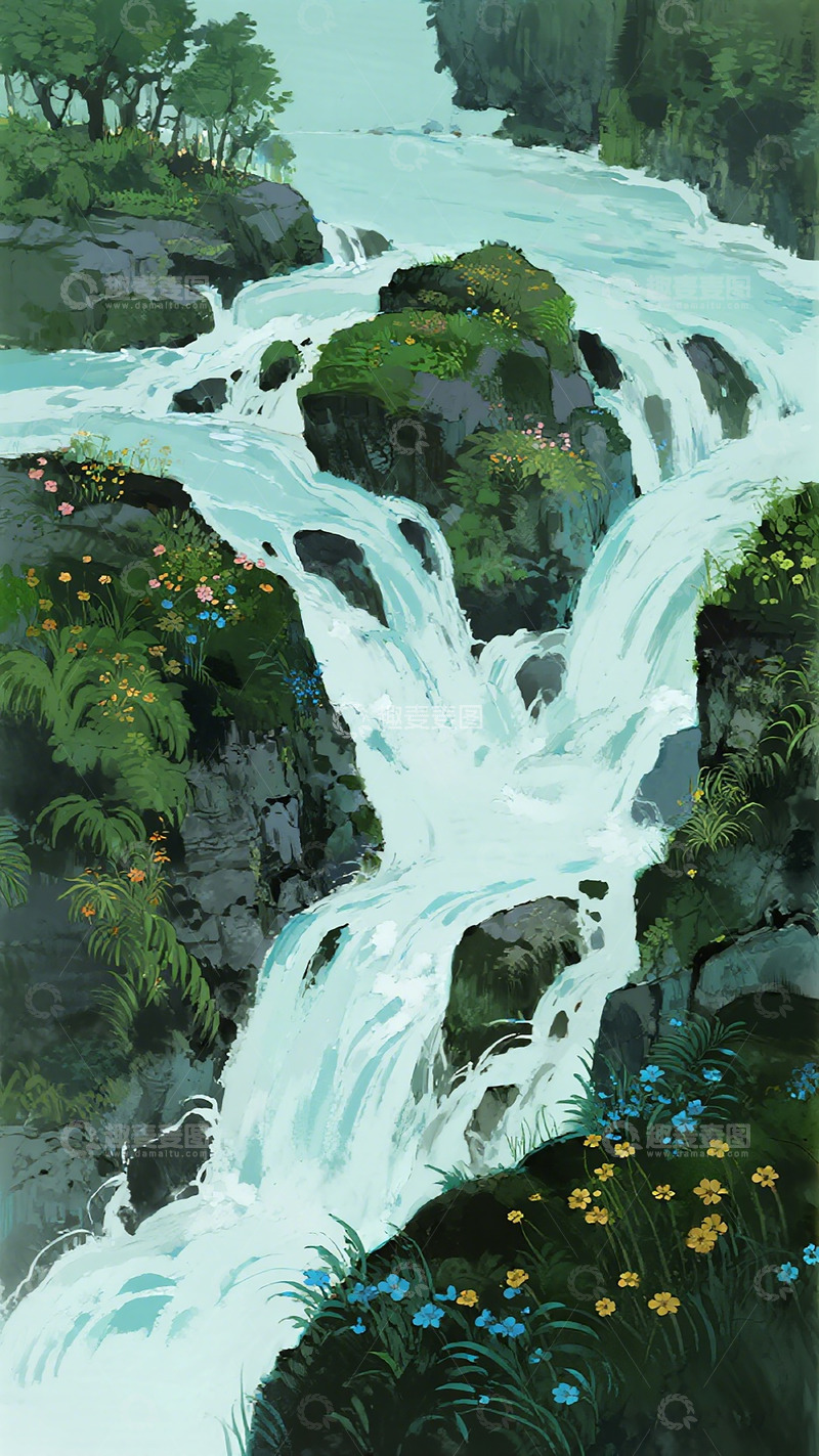 高清大图下载【趣麦麦图】山水风景水彩画素材