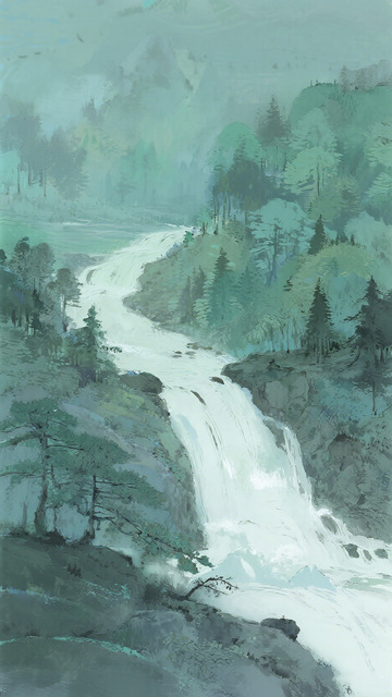 山水风景水墨画插画