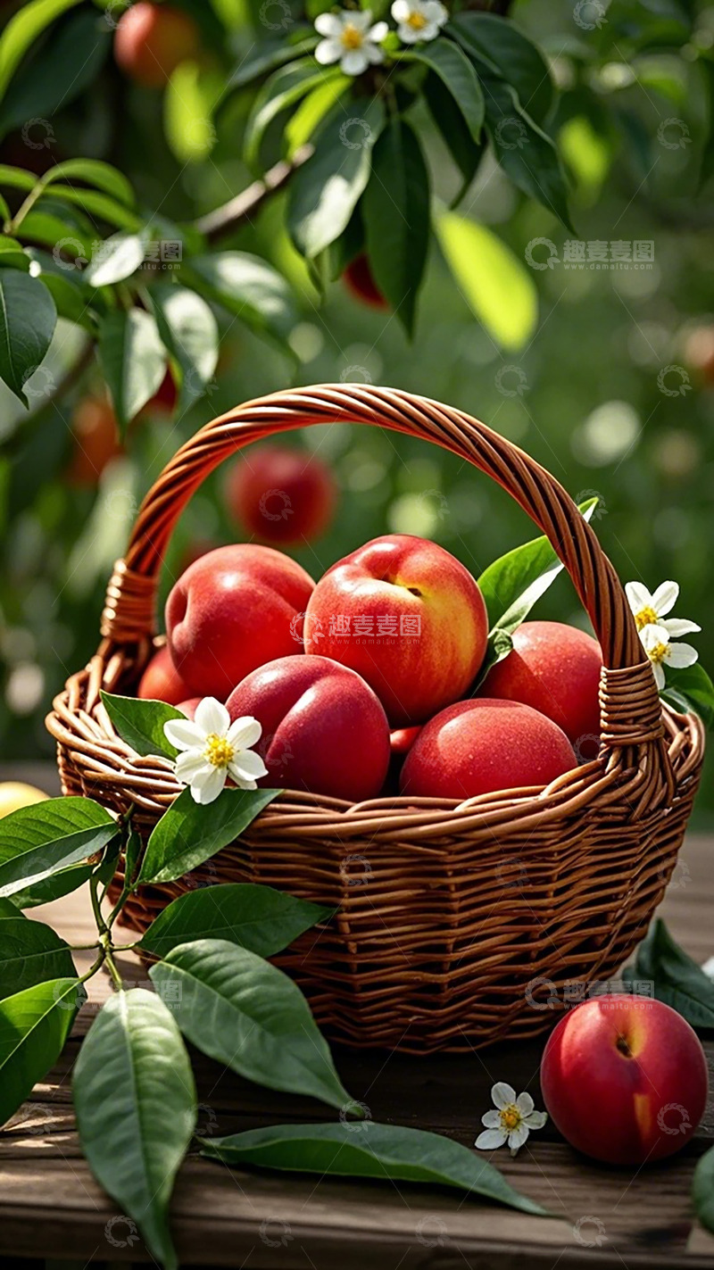 高清大图下载【趣麦麦图】田园风桃子丰收篮子摄影图