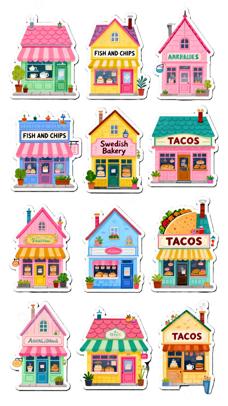 高清大图下载【趣麦麦图】卡通风格美食店铺贴纸设计素材