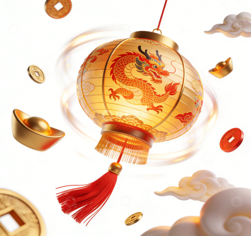 高清大图下载【趣麦麦图】中国风龙灯金币云纹装饰素材