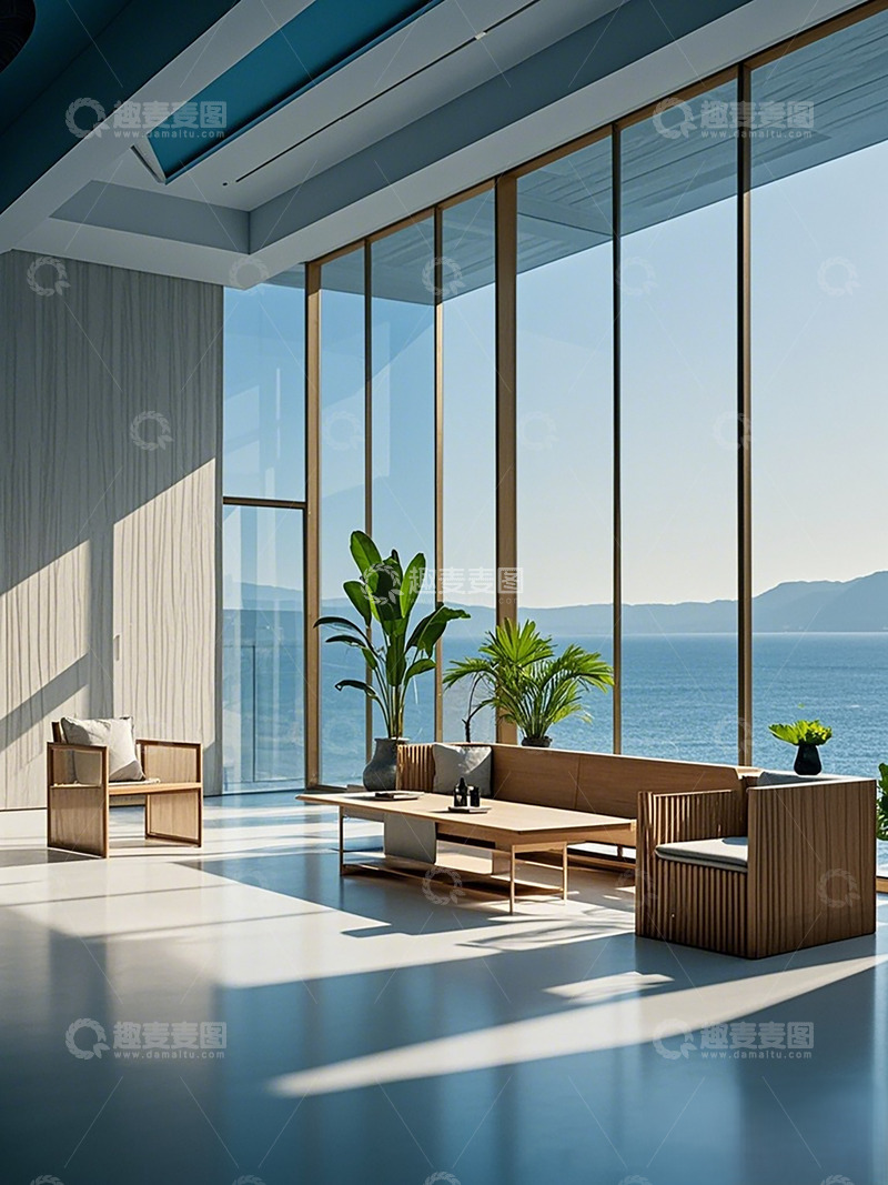 高清大图下载【趣麦麦图】现代简约海景客厅室内设计