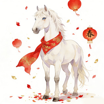 新春白马喜庆插画