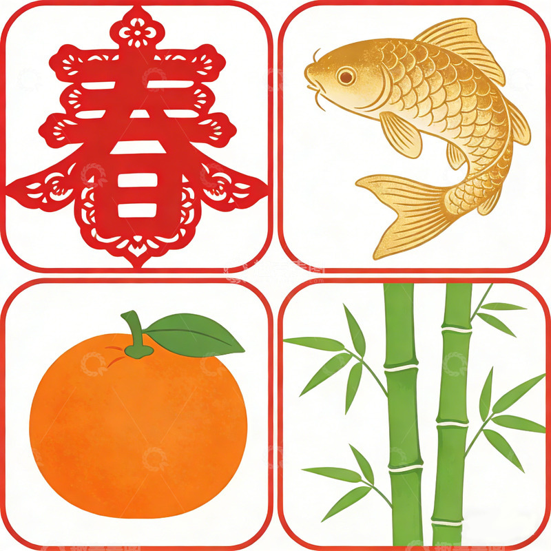 高清大图下载【趣麦麦图】新年喜庆元素插画设计素材