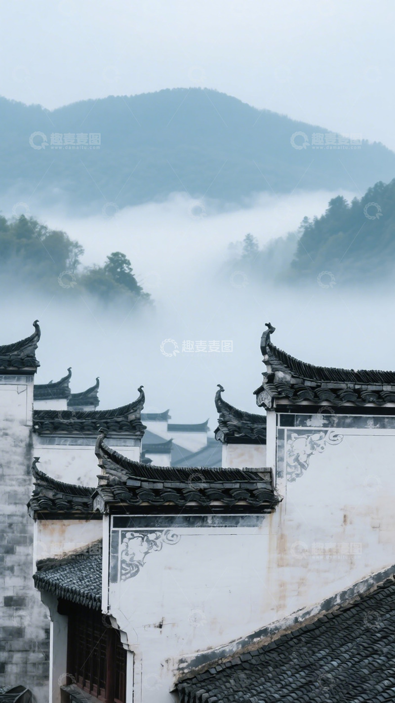 高清大图下载【趣麦麦图】古韵徽州雾霭建筑