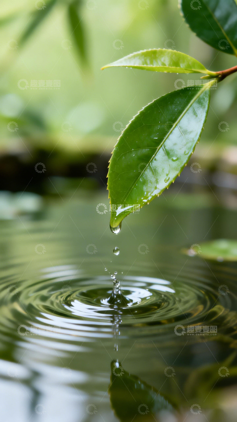 高清大图下载【趣麦麦图】绿叶水滴涟漪