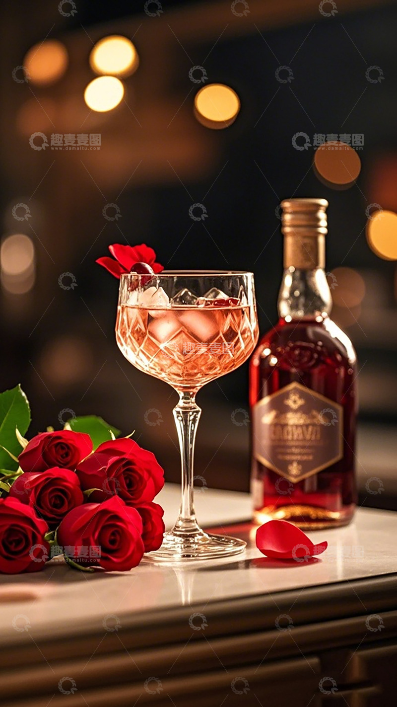 高清大图下载【趣麦麦图】浪漫红酒玫瑰场景摄影