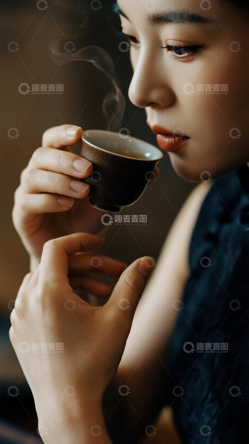 高清大图下载【趣麦麦图】温婉女性品茶