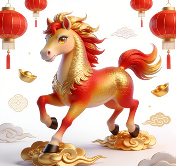 金色骏马喜庆插画