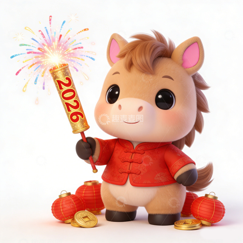 高清大图下载【趣麦麦图】马年喜庆卡通形象设计素材