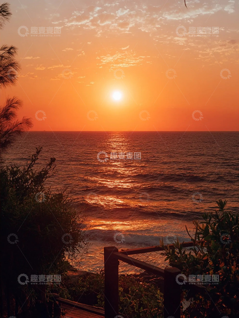 高清大图下载【趣麦麦图】海面落日的浪漫时刻