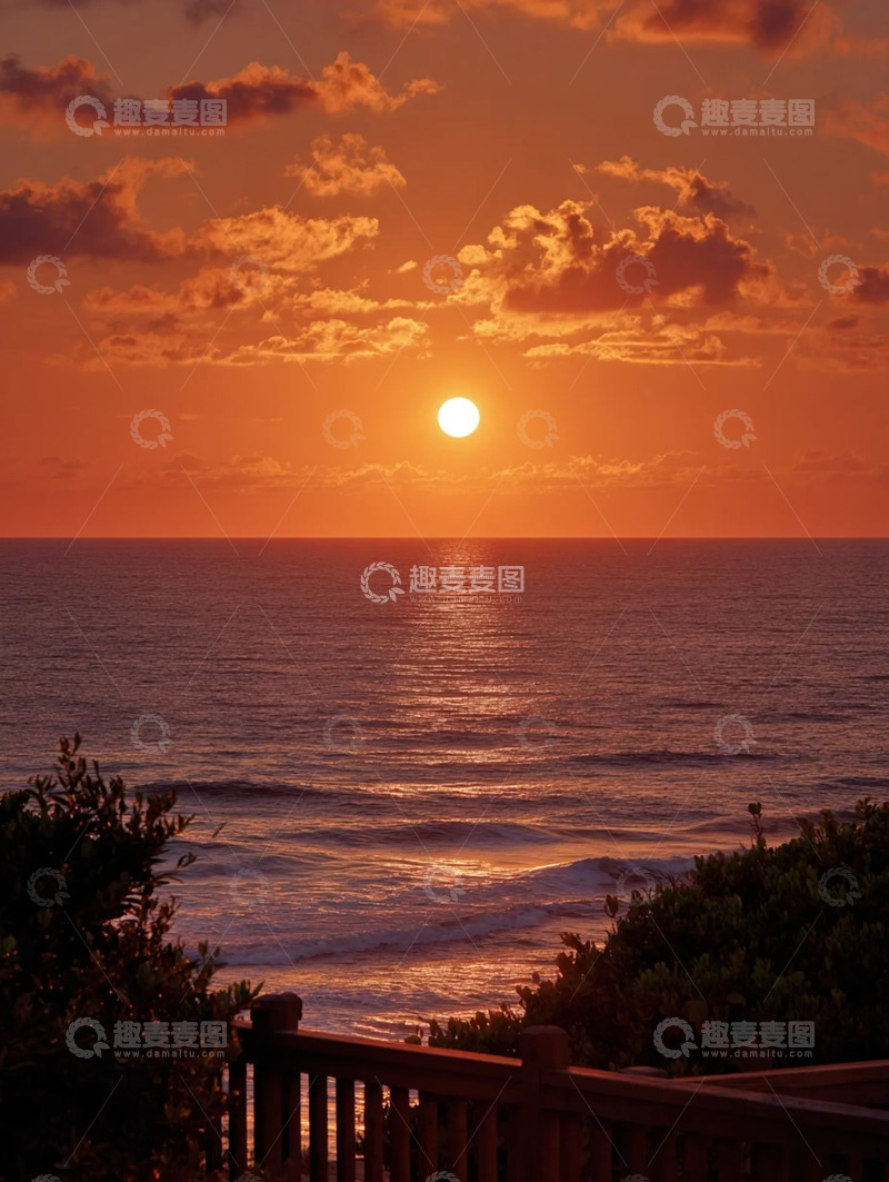 高清大图下载【趣麦麦图】海上夕阳的静谧画面