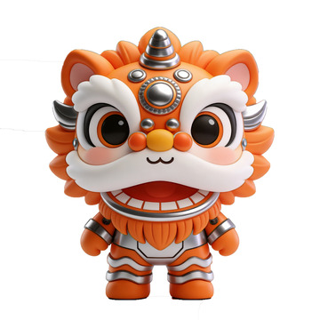 新年醒狮3D卡通狮子免扣素材