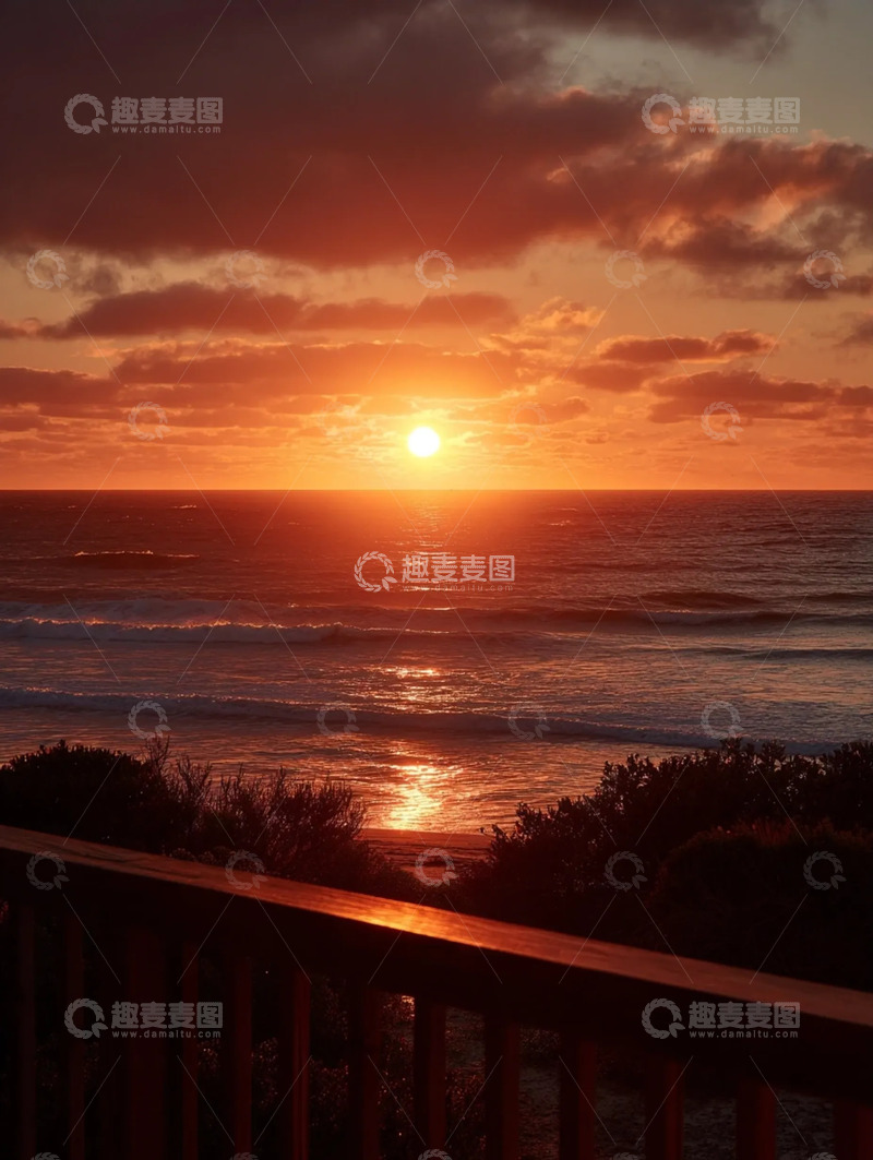 高清大图下载【趣麦麦图】海面之上的落日盛景