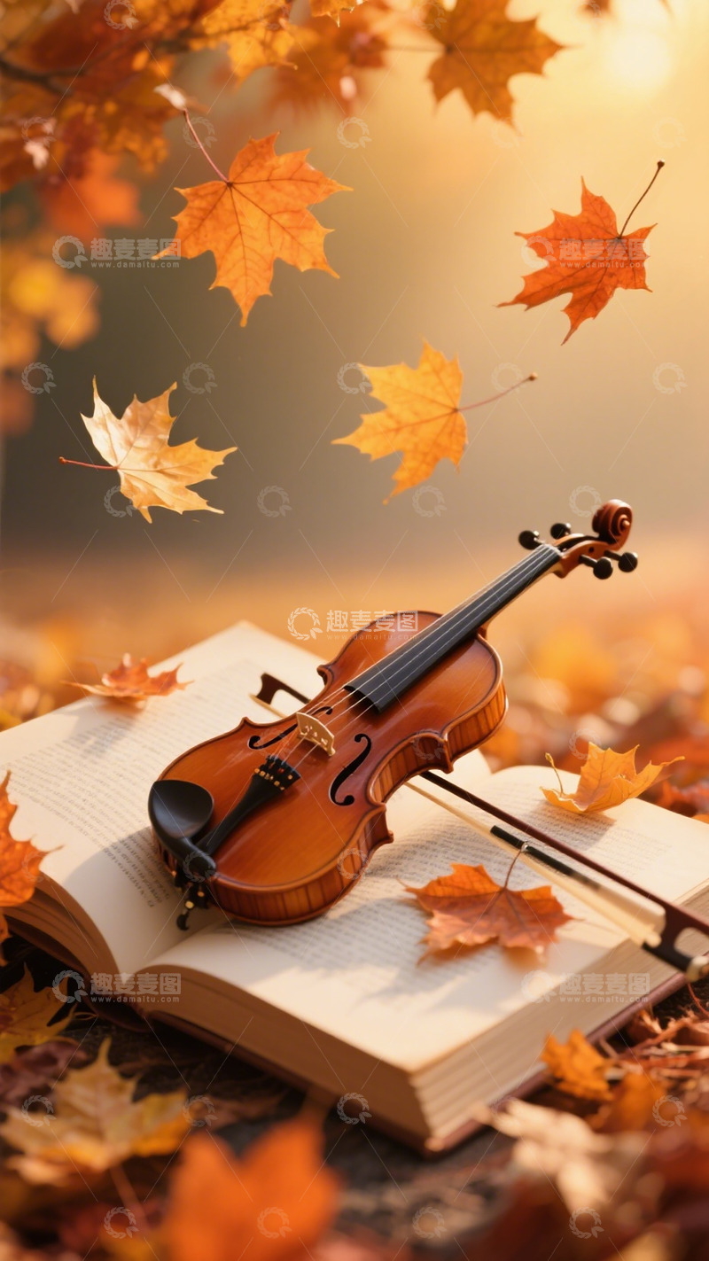 高清大图下载【趣麦麦图】秋日小提琴书香