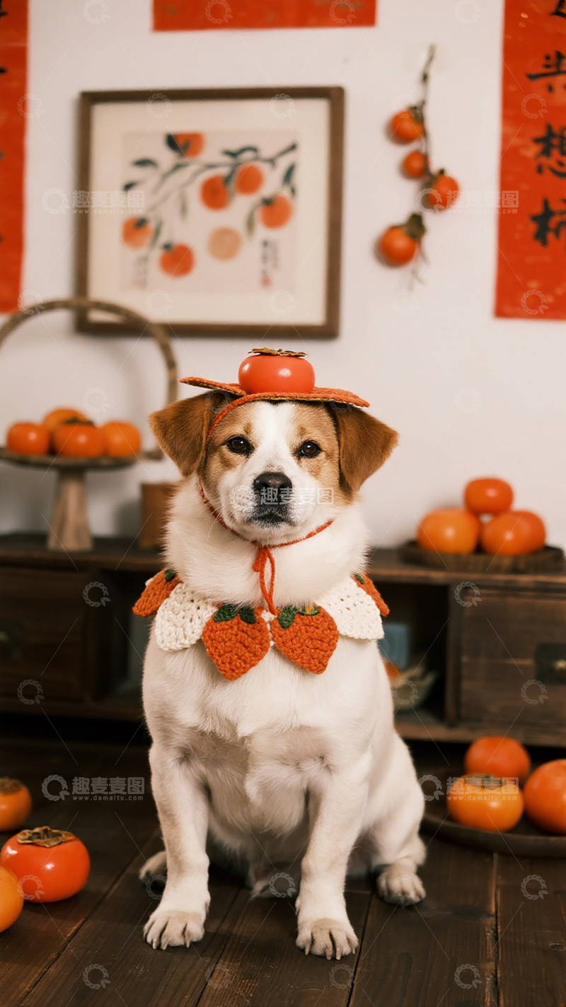 高清大图下载【趣麦麦图】节日装扮可爱狗狗柿