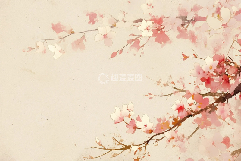 高清大图下载【趣麦麦图】水墨风樱花枝背景
