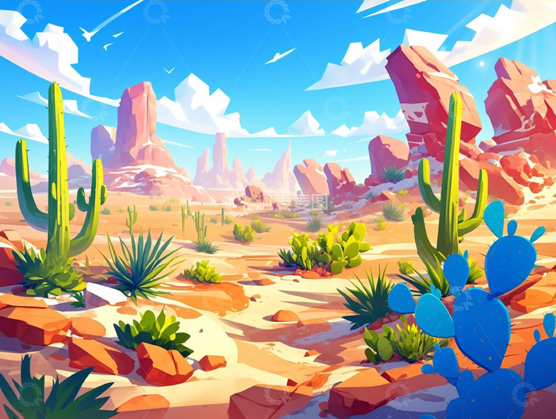 高清大图下载【趣麦麦图】卡通荒漠仙人掌画面