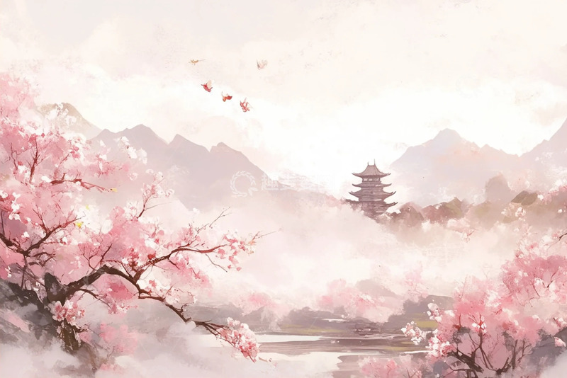 高清大图下载【趣麦麦图】粉色樱花古风场景